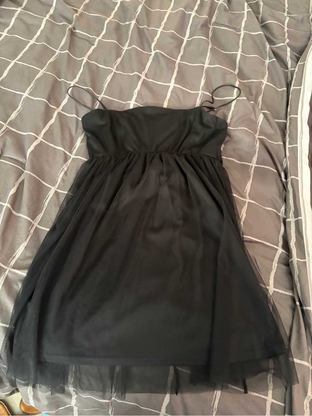 Forever 21 Black Strapless Mesh Overlay Mini Dress with Spaghetti Straps